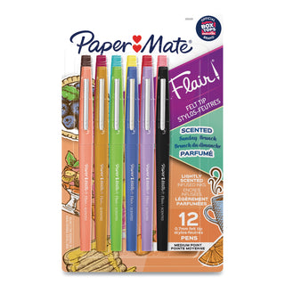 Papermate® Flair Scented Felt Tip Marker Pen, Medium 0.7 mm, Assorted Colors Ink/Barrel, 12/Pack (PAP2125359)