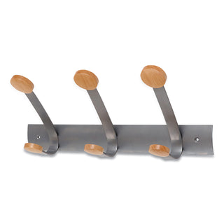 Alba™ Wooden Coat Hook, Three Wood Peg Wall Rack, Brown/Silver (ABAPMV3)