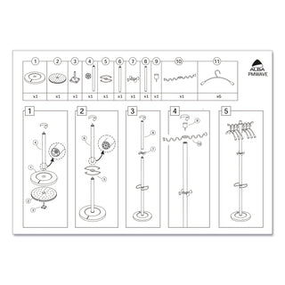 Alba™ Wavy Coat Tree, Six Hangers/Two Knobs/Four Hooks, 18.88w x 14d x 68.5h, Silver Steel/Wood (ABAPMWAVE)