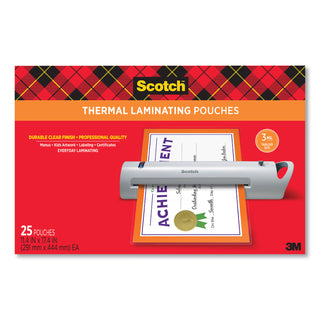 Scotch® Laminating Pouches, 3 mil, 11.5" x 17.5", Gloss Clear, 25/Pack (MMMTP385625)