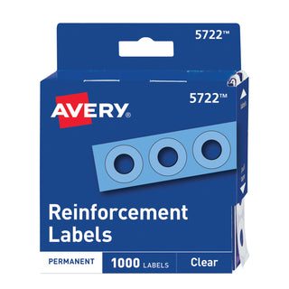 Avery® Dispenser Pack Hole Reinforcements, 1/4" Dia, Clear, 1000/Pack (AVE05722)