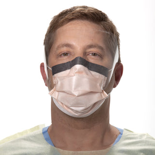 FluidShield Procedure Mask with Eye Shield Anti-fog Foam Pleated Earloops One Size Fits Most Orange NonSterile ASTM Level 3 Adult (280649_EA)
