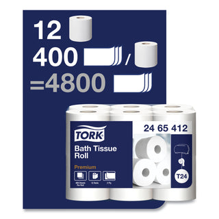 Tork® Premium Poly-Pack Bath Tissue, Septic Safe, 2-Ply, White, 4.1" x 4", 400 Sheets/Roll, 12 Rolls/Pack, 4 Packs/Carton (TRK2465412)