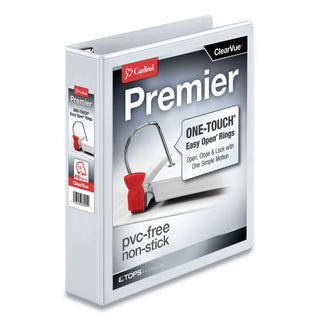 Cardinal® Premier Easy Open ClearVue Locking Slant-D Ring Binder, 3 Rings, 1.5" Capacity, 11 x 8.5, White (CRD10310)
