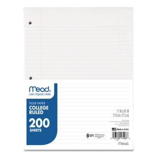 Mead® Filler Paper, 3-Hole, 8.5 x 11, College Rule, 200/Pack (MEA17208)