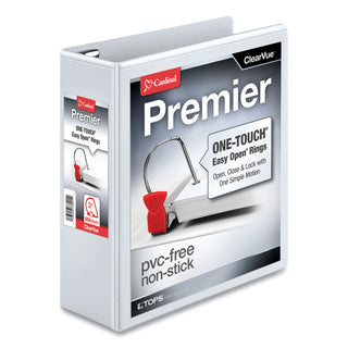 Cardinal® Premier Easy Open ClearVue Locking Slant-D Ring Binder, 3 Rings, 3" Capacity, 11 x 8.5, White (CRD10330)