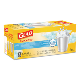 Glad® OdorShield Quick-Tie Small Trash Bags, 4 gal, 0.5 mil, 8" x 18", White, 156/Carton (CLO78812)