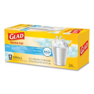 Glad® OdorShield Quick-Tie Small Trash Bags, 4 gal, 0.5 mil, 8" x 18", White, 156/Carton (CLO78812)