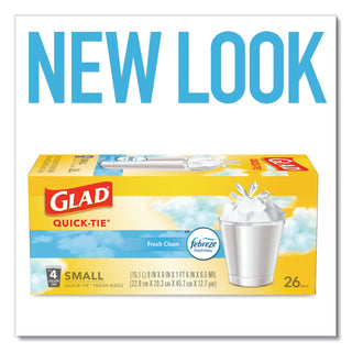 Glad® OdorShield Quick-Tie Small Trash Bags, 4 gal, 0.5 mil, 8" x 18", White, 156/Carton (CLO78812)
