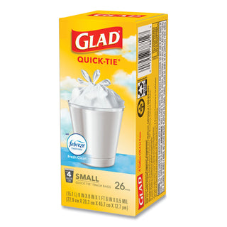 Glad® OdorShield Quick-Tie Small Trash Bags, 4 gal, 0.5 mil, 8" x 18", White, 156/Carton (CLO78812)