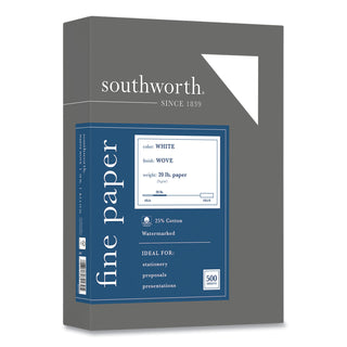 Southworth® 25% Cotton Business Paper, 95 Bright, 20 lb, 8.5 x 11, White, 500/Ream (SOU403C)