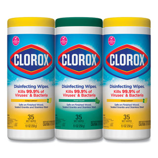 Clorox® Disinfecting Wipes, 7 x 8, Fresh Scent/Citrus Blend, 35/Canister, 3/Pack (COX30112)