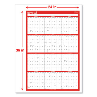 Universal® Erasable Wall Calendar, 24 x 36, White/Red Sheets, 12-Month (Jan to Dec): 2025 (UNV71004)