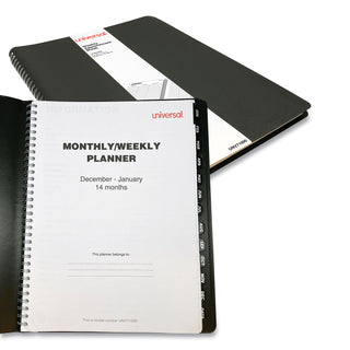 Universal® Weekly Planner, 11 x 8, Black Cover, 14-Month: Dec 2024 to Jan 2026 (UNV71000)
