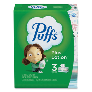 Puffs Plus Lotion Facial Tissue - 2 Ply8.40" - White - Soft - For Nose, Skin - 124 Per Box - 3 / Pack (PGC39363)