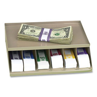 CONTROLTEK® Coin Wrapper and Bill Strap Single-Tier Rack, 6 Compartments, 10 x 8.5 x 3, Metal, Pebble Beige (CNK500014)