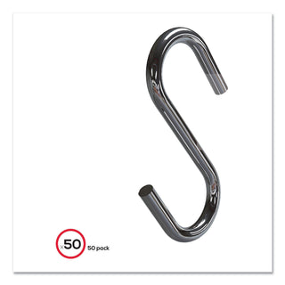 deflecto® S Hooks, Metal, Silver, 50/Pack (DEF20013)