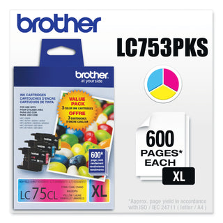 Brother LC753PKS Innobella High-Yield Ink, 600 Page-Yield, Cyan/Magenta/Yellow (DY3461)