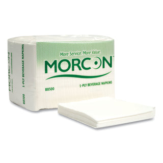 Morcon Paper Morsoft Beverage Napkins, 9 x 9/4, White, 500/Pack, 8 Packs/Carton (MORB8500)