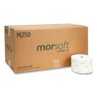 Morcon Paper Small Core Bath Tissue, Septic Safe, 2-Ply, White, 1250/Roll, 24 Rolls/Carton (MORM250)