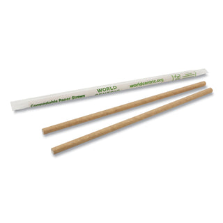 World Centric® Sustainable Kraft Paper Straws, Wrapped, 8", Natural, 6,000/Carton (WORSTPA8WK)