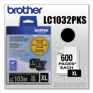 Brother LC1032PKS Innobella High-Yield Ink, 600 Page-Yield, Black, 2/PK (BRTLC1032PKS)