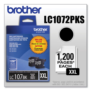 Brother LC1072PKS Innobella Super High-Yield Ink, 1200 Page-Yield, Black, 2/PK (BRTLC1072PKS)