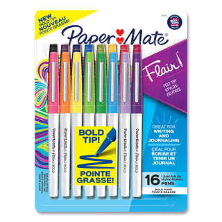 Papermate® Flair Felt Tip Porous Point Pen, Stick, Bold 1.2 mm, Assorted Ink Colors, White Pearl Barrel, 16/Pack (PAP2125413)