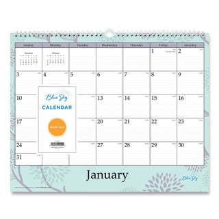 Blue Sky® Rue Du Flore Wall Calendar, Floral Artwork, 12 x 15, White/Jade/Lavender Sheets, 12-Month (Jan to Dec): 2025 (BLS101611)