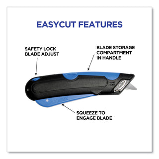 Cosco® Easycut Cutter Knife w/Self-Retracting Safety-Tipped Blade, Black/Blue (COS091508)