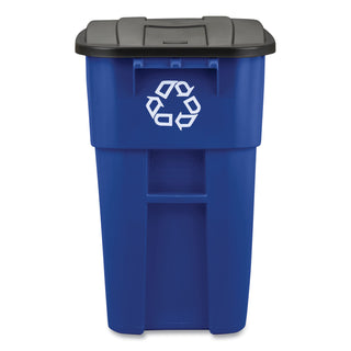 Rubbermaid® Commercial Square Brute Recycling Rollout Container, 50 gal, Plastic, Blue (RCP9W27-06BLU)
