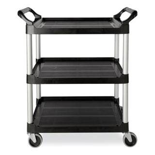 Rubbermaid® Commercial Xtra Utility Cart with Open Sides, Plastic, 3 Shelves, 300 lb Capacity, 40.63" x 20" x 37.81", Black (RCP409100BLA) (RCP409100BLA)