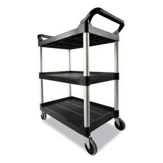 Rubbermaid® Commercial Xtra Utility Cart with Open Sides, Plastic, 3 Shelves, 300 lb Capacity, 40.63" x 20" x 37.81", Black (RCP409100BLA) (RCP409100BLA)