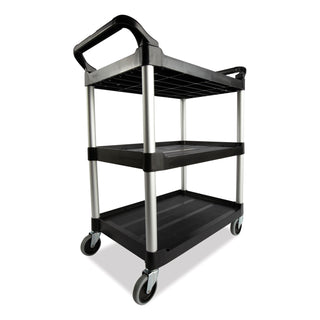 Rubbermaid® Commercial Xtra Utility Cart with Open Sides, Plastic, 3 Shelves, 300 lb Capacity, 40.63" x 20" x 37.81", Black (RCP409100BLA) (RCP409100BLA)