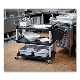 Rubbermaid® Commercial Xtra Utility Cart with Open Sides, Plastic, 3 Shelves, 300 lb Capacity, 40.63" x 20" x 37.81", Black (RCP409100BLA) (RCP409100BLA)