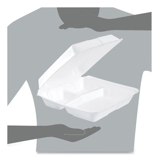 Dart® Foam Container, Hinged Lid, 3-Comp, 9 1/2 x 9 1/4 x 3, 200/Carton (DRC95HT3R)