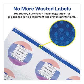 Avery® Round Print-to-the Edge Labels with Sure Feed and Easy Peel, 2" dia, Glossy White, 120/PK (AVE22807)