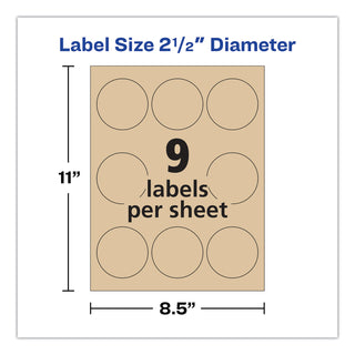 Avery® Round Brown Kraft Print-to-the-Edge Labels, 2.5" dia, 225/PK (AVE22808)