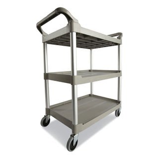Rubbermaid® Commercial Three-Shelf Service Cart, Plastic, 3 Shelves, 200 lb Capacity, 18.63" x 33.63" x 37.75", Platinum (3424-88PL)