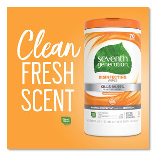 Seventh Generation® tanical Disinfecting Wipes, Lemongrass Citrus, 1-Ply, White, 7 x 8, 70 Wipes per Container, 6 Container Case (SEV22813-CS)