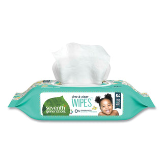 Seventh Generation® Free & Clear Baby Wipes, Unscented, White, 64 Wipe Pack (SEV34208PK)