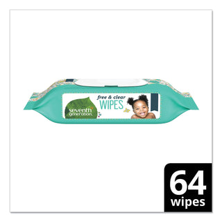 Seventh Generation® Free & Clear Baby Wipes, Unscented, White, 64 Wipe Pack (SEV34208PK)