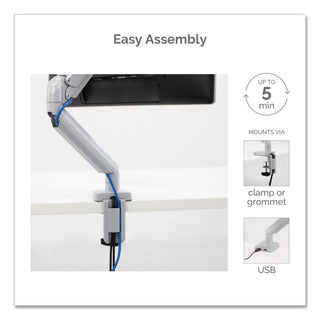 Fellowes® Platinum Series Single Monitor Arm, For 27" Monitors, 360 deg Rotation, 45 deg Tilt, 180 deg Pan, Silver, Supports 20 lb (FEL8056401)