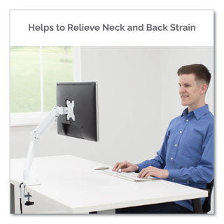 Fellowes® Platinum Series Single Monitor Arm, For 27" Monitors, 360 deg Rotation, 45 deg Tilt, 180 deg Pan, White, Supports 20 lb (FEL8056201)