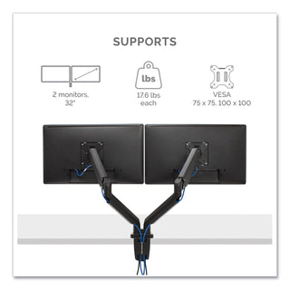 Fellowes® Platinum Series Dual Monitor Arm for 27" Monitors, 360 deg Rotation, +85 deg/-20 deg Tilt, 360 deg Pan, Black, Supports 20 lb (FEL8042501)