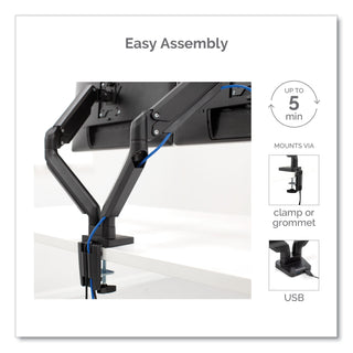 Fellowes® Platinum Series Dual Monitor Arm for 27" Monitors, 360 deg Rotation, +85 deg/-20 deg Tilt, 360 deg Pan, Black, Supports 20 lb (FEL8042501)