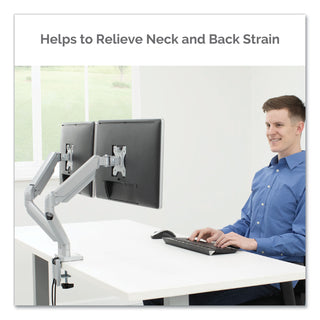 Fellowes® Platinum Series Dual Monitor Arm, For 27" Monitors, 360 deg Rotation, 45 deg Tilt, 180 deg Pan, Silver, Supports 20 lb (FEL8056501)