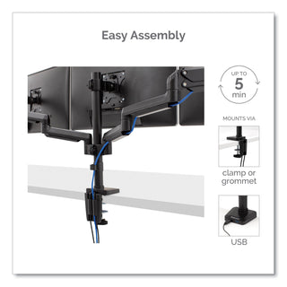 Fellowes® Platinum Series Triple Monitor Arm for 27" Monitors, 360 deg Rotation, +85/-20 deg Tilt, 360 deg Pan, Black, Supports 20 lb (FEL8042601)