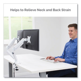 Fellowes® Platinum Series Dual Monitor Arm, For 27" Monitors, 360 deg Rotation, 45 deg Tilt, 180 deg Pan, White, Supports 20 lb (FEL8056301)