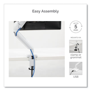 Fellowes® Platinum Series Single Monitor Arm, For 27" Monitors, 360 deg Rotation, 45 deg Tilt, 180 deg Pan, White, Supports 20 lb (FEL8056201)